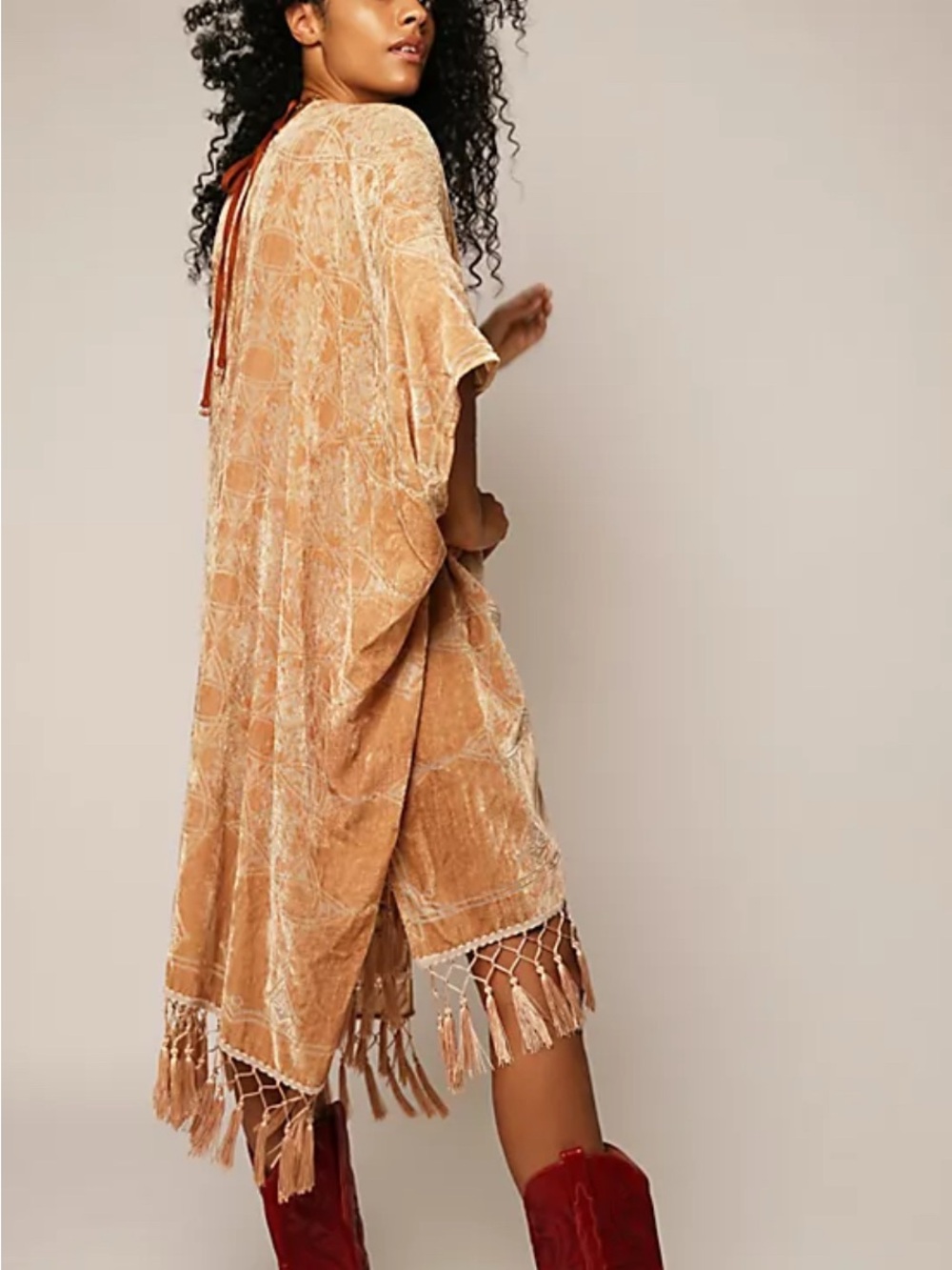 Free People Gold Velvet Fringe Kimono - Picture 5 of 5